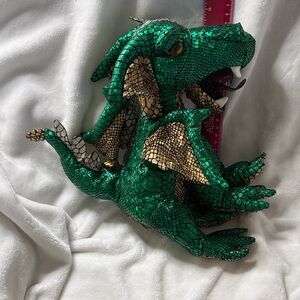 11” Shimmery Green Dragon Plush w/Gold Accents. “.Adventure Planet”